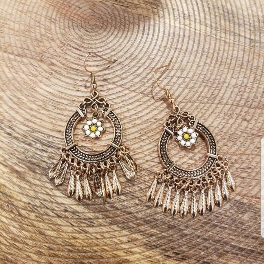 New Boho Earrings Drop Chandelier Round Rose Gold Vintage White Yellow